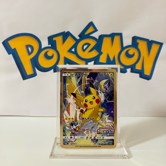 Pokemon Japanese Pikachu 061/SM-P  - Battle Festa - Fan Art Metal Gold Card - Picture 1 of 3